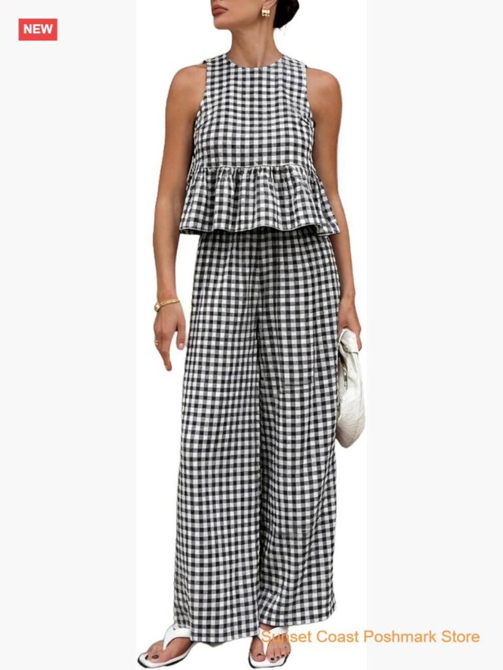 Women's 2 Piece Set Gingham Plaid Tank Top Wide Leg Pants Lounge Sets